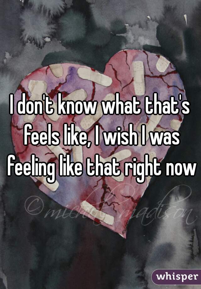 I don't know what that's feels like, I wish I was feeling like that right now