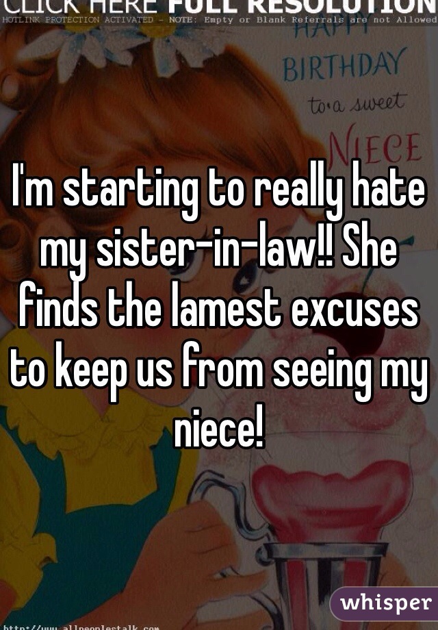 I'm starting to really hate my sister-in-law!! She finds the lamest excuses to keep us from seeing my niece!