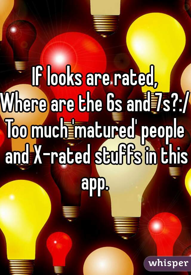 If looks are rated,
Where are the 6s and 7s?:/
Too much 'matured' people and X-rated stuffs in this app. 