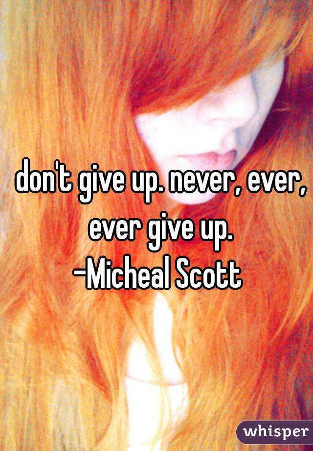 don't give up. never, ever, ever give up. 
-Micheal Scott 