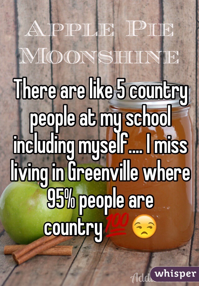 There are like 5 country people at my school including myself.... I miss living in Greenville where 95% people are country💯😒