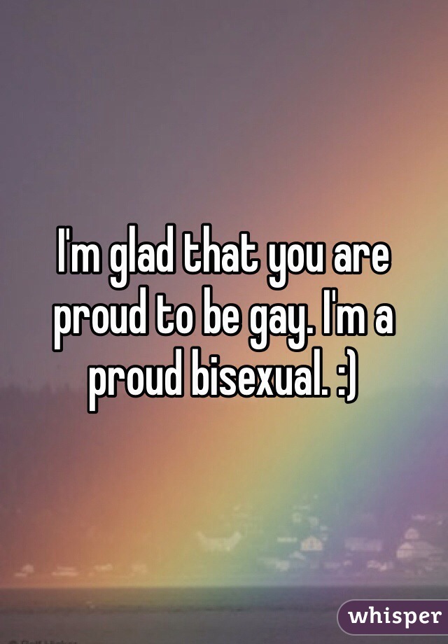 I'm glad that you are proud to be gay. I'm a proud bisexual. :)