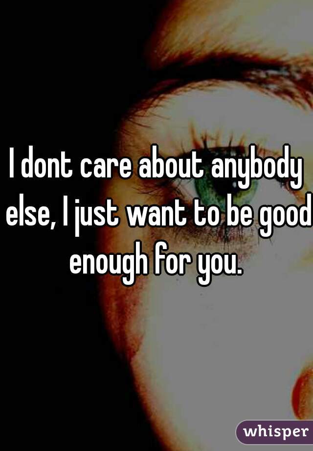 I dont care about anybody else, I just want to be good enough for you. 
