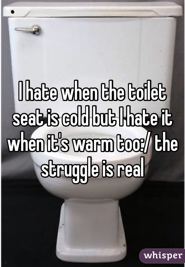 I hate when the toilet seat is cold but I hate it when it's warm too:/ the struggle is real