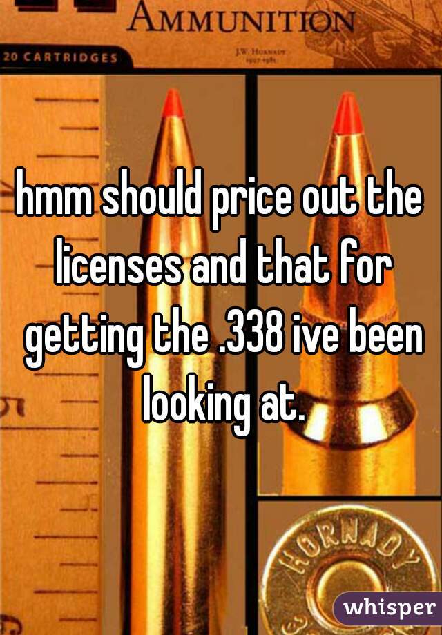 hmm should price out the licenses and that for getting the .338 ive been looking at.