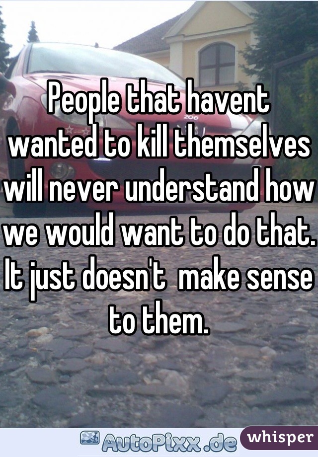 People that havent wanted to kill themselves will never understand how we would want to do that. It just doesn't  make sense to them.
