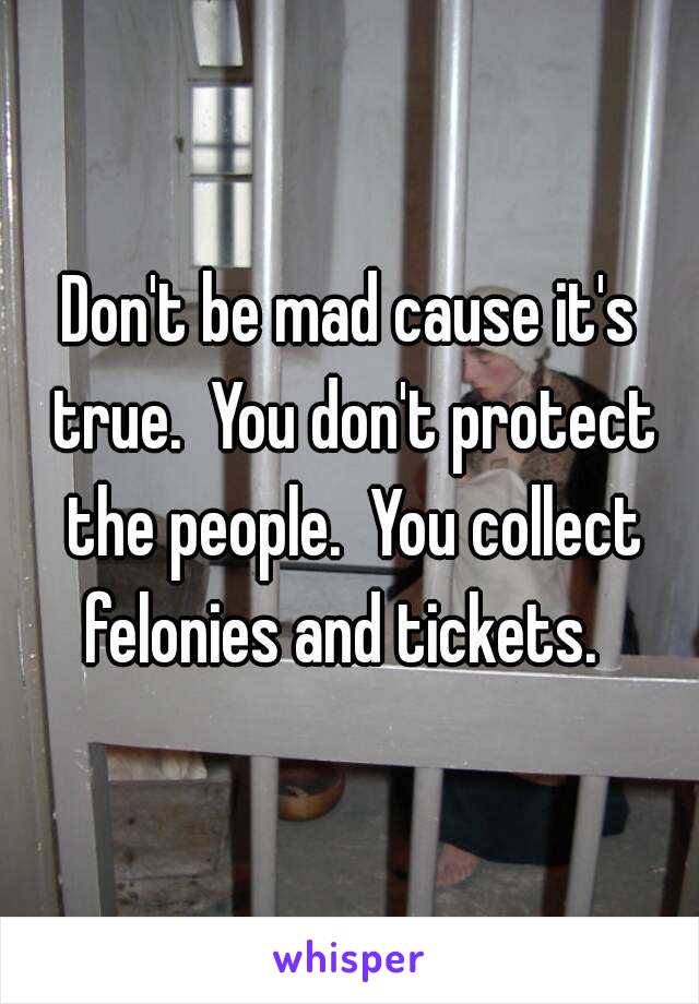 Don't be mad cause it's true.  You don't protect the people.  You collect felonies and tickets.  