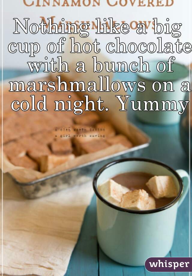 Nothing like a big cup of hot chocolate with a bunch of marshmallows on a cold night. Yummy