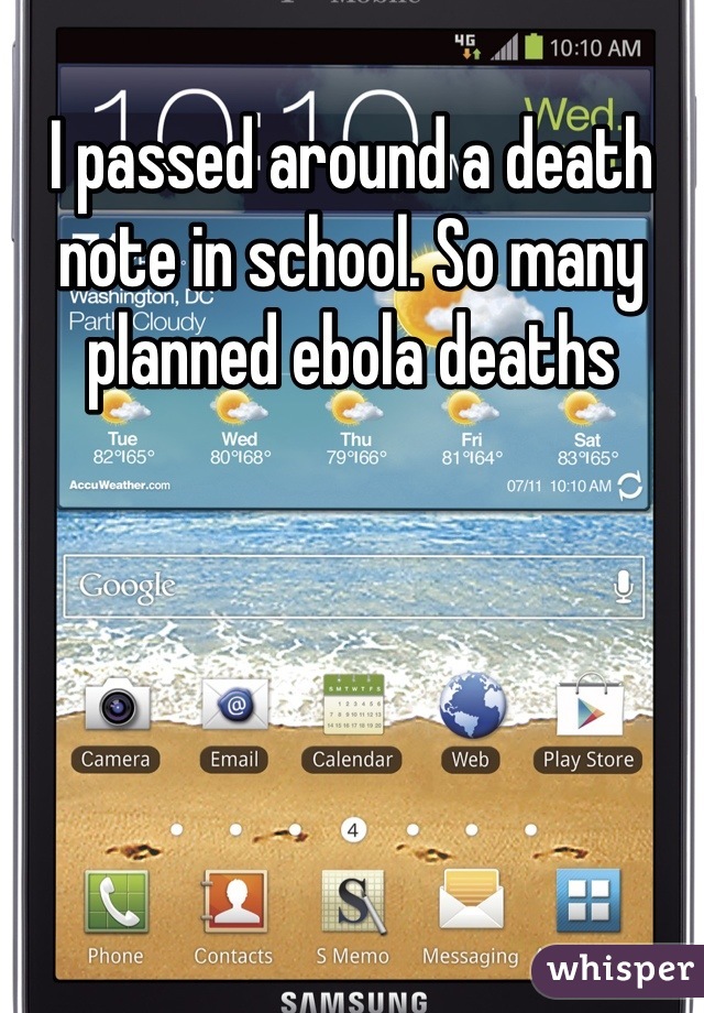 I passed around a death note in school. So many planned ebola deaths