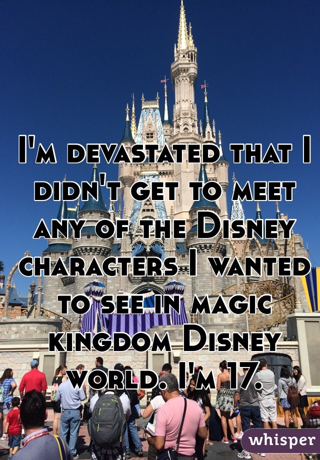 I'm devastated that I didn't get to meet any of the Disney characters I wanted to see in magic kingdom Disney world. I'm 17. 