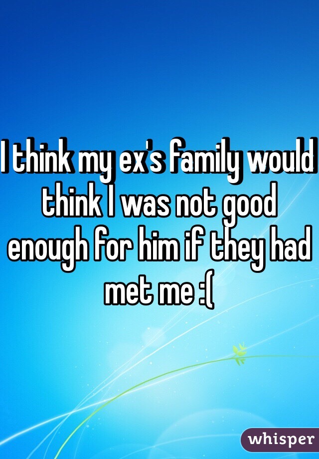 I think my ex's family would think I was not good enough for him if they had met me :( 