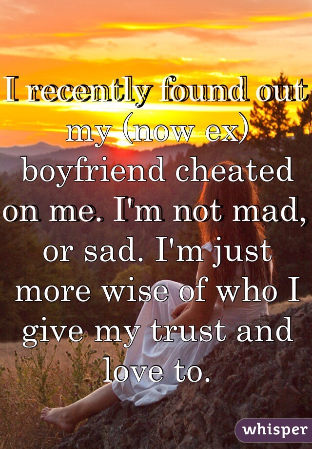I recently found out my (now ex) boyfriend cheated on me. I'm not mad, or sad. I'm just more wise of who I give my trust and love to. 