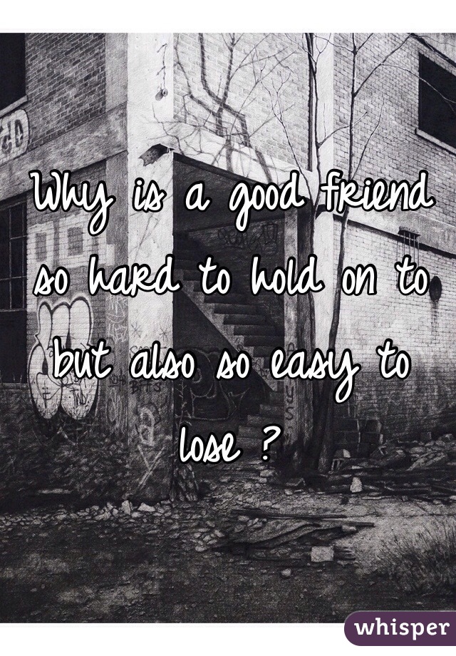 Why is a good friend so hard to hold on to but also so easy to lose ? 