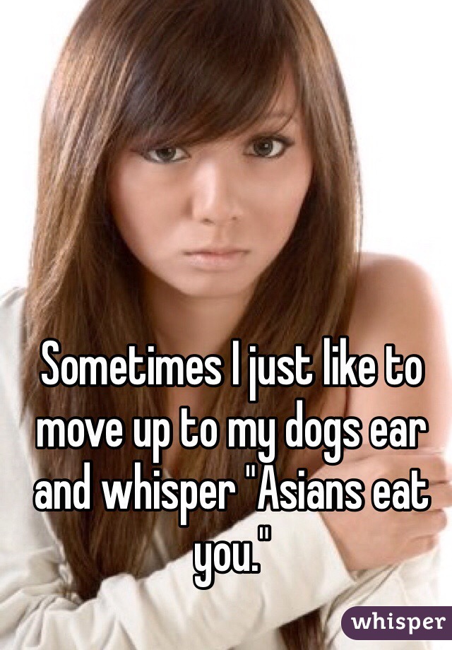 Sometimes I just like to move up to my dogs ear and whisper "Asians eat you."