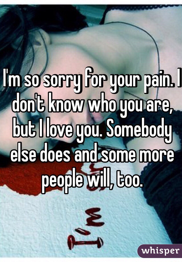 I'm so sorry for your pain. I don't know who you are, but I love you. Somebody else does and some more people will, too.