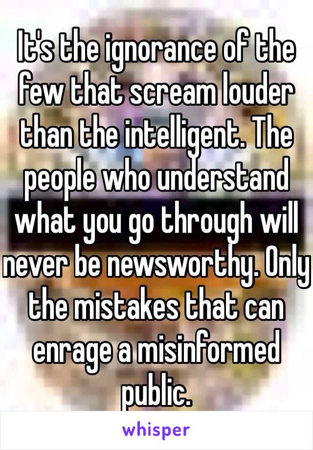 It's the ignorance of the few that scream louder than the intelligent. The people who understand what you go through will never be newsworthy. Only the mistakes that can enrage a misinformed public.