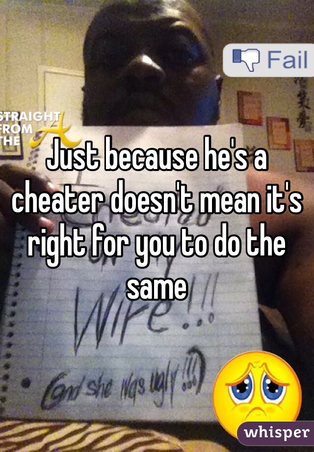 Just because he's a cheater doesn't mean it's right for you to do the same
