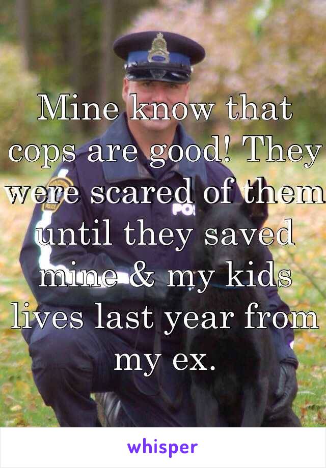 Mine know that cops are good! They were scared of them until they saved mine & my kids lives last year from my ex. 