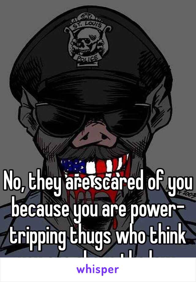 No, they are scared of you because you are power-tripping thugs who think you are above the law. 