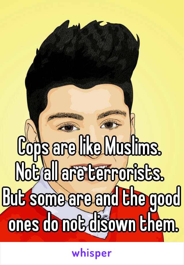 Cops are like Muslims. 
Not all are terrorists. 
But some are and the good ones do not disown them.