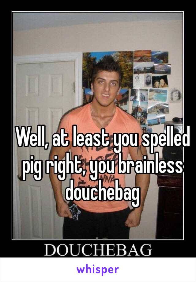 Well, at least you spelled pig right, you brainless douchebag