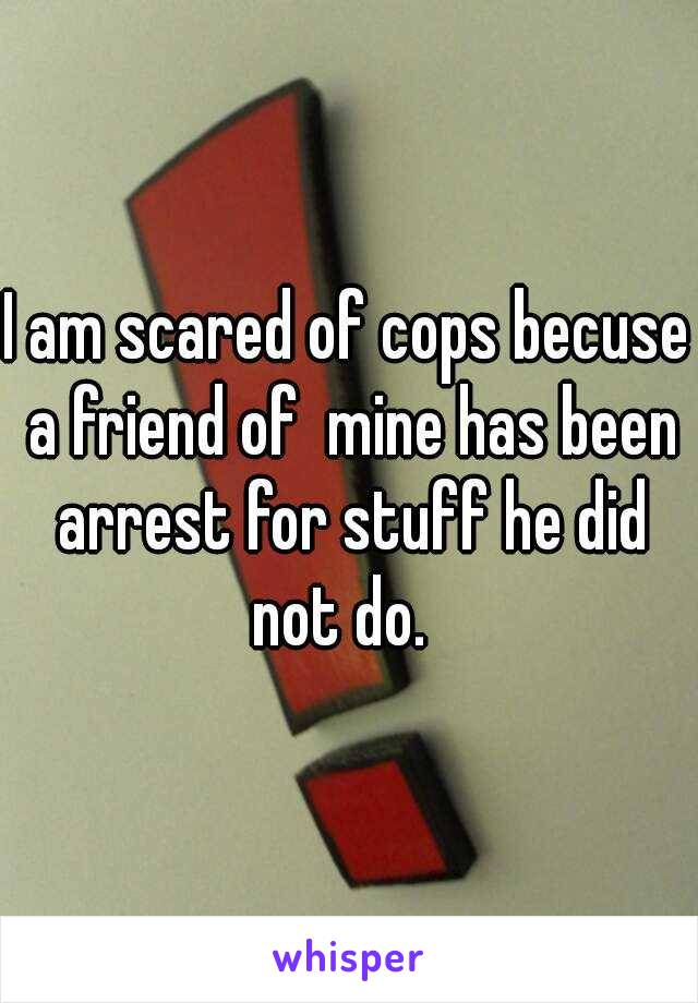 I am scared of cops becuse a friend of  mine has been arrest for stuff he did not do.  