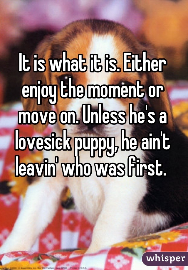 It is what it is. Either enjoy the moment or move on. Unless he's a lovesick puppy, he ain't leavin' who was first. 