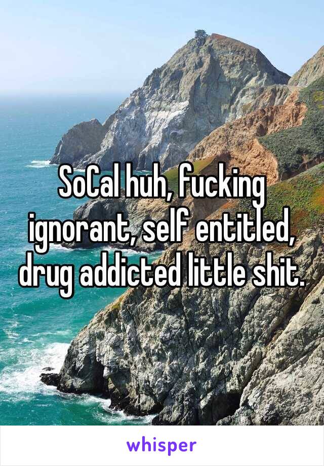 SoCal huh, fucking ignorant, self entitled, drug addicted little shit. 