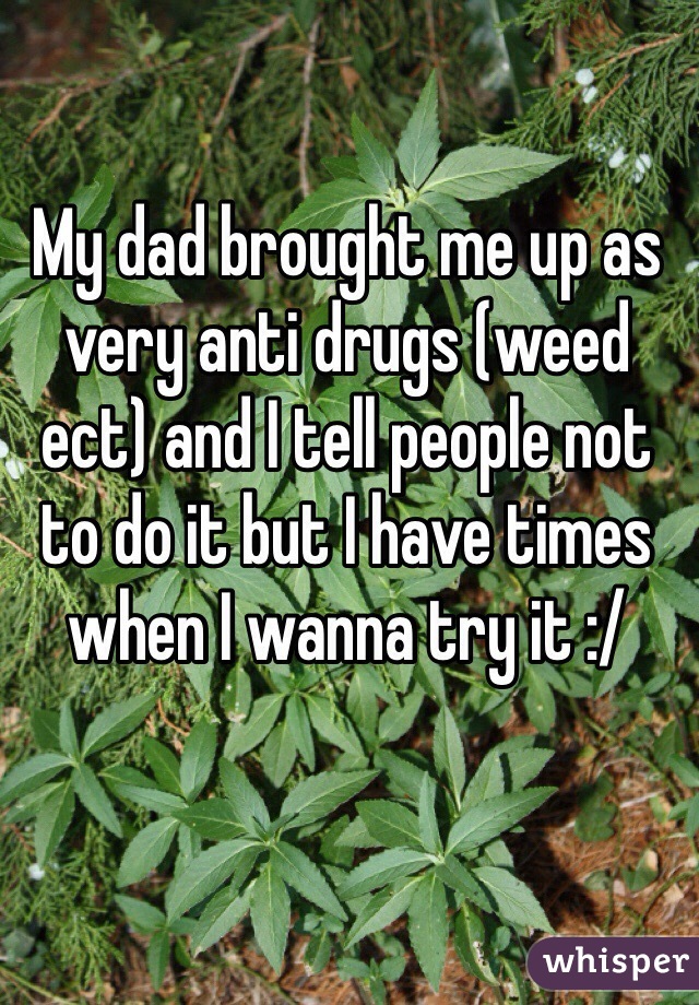 My dad brought me up as very anti drugs (weed ect) and I tell people not to do it but I have times when I wanna try it :/