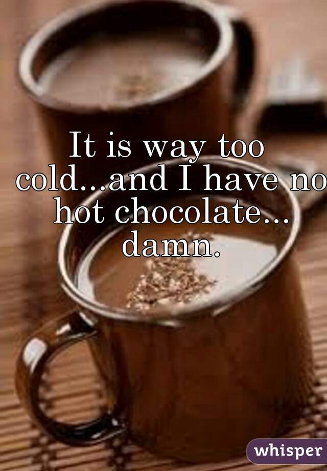 It is way too cold...and I have no hot chocolate... damn.