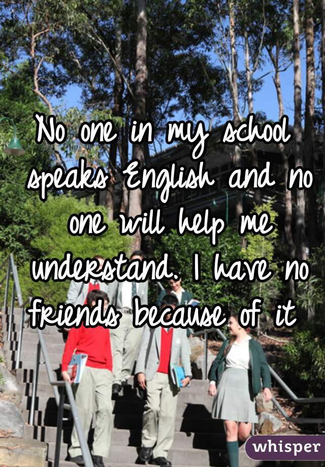 No one in my school speaks English and no one will help me understand. I have no friends because of it 