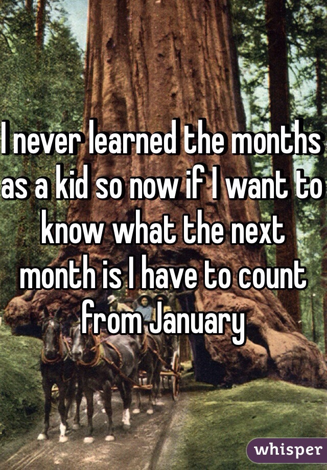 I never learned the months as a kid so now if I want to know what the next month is I have to count from January 