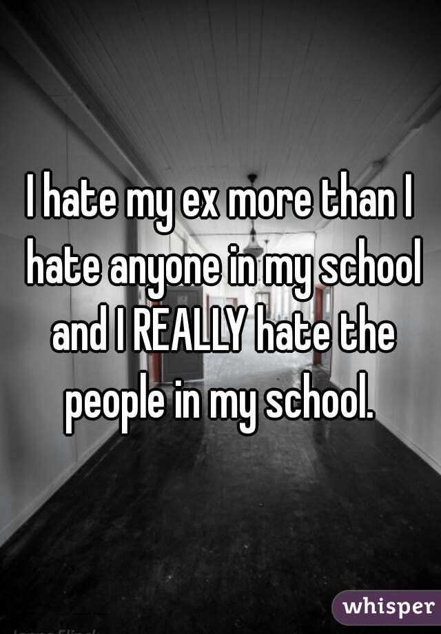 I hate my ex more than I hate anyone in my school and I REALLY hate the people in my school. 

