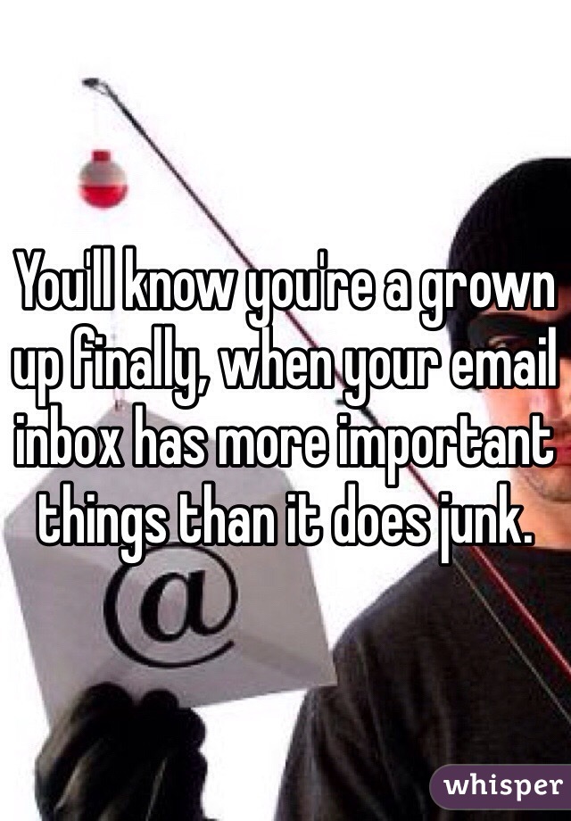 You'll know you're a grown up finally, when your email inbox has more important things than it does junk. 