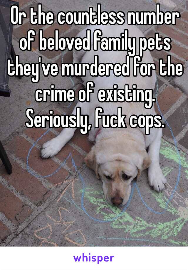 Or the countless number of beloved family pets they've murdered for the crime of existing. Seriously, fuck cops.