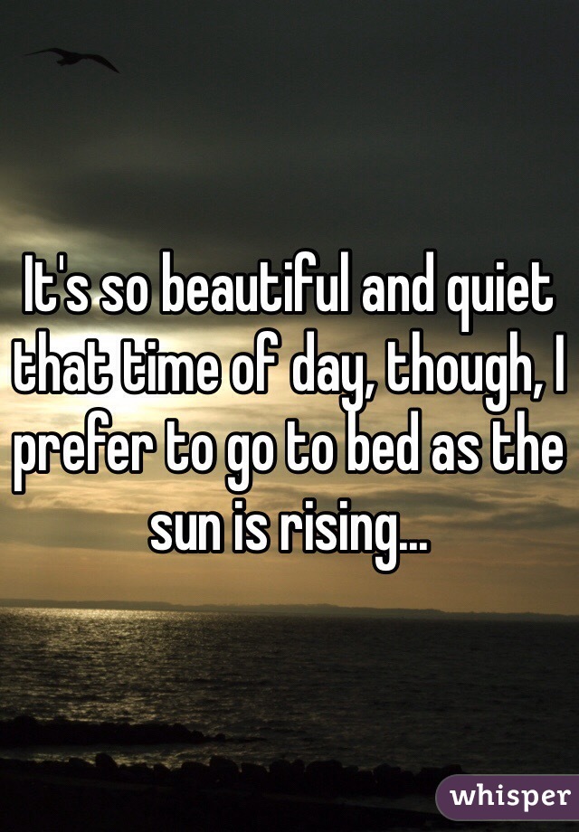 It's so beautiful and quiet that time of day, though, I prefer to go to bed as the sun is rising...  