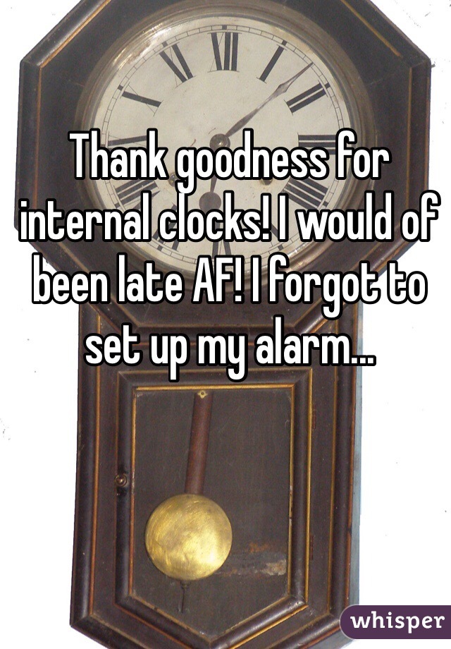Thank goodness for internal clocks! I would of been late AF! I forgot to set up my alarm...