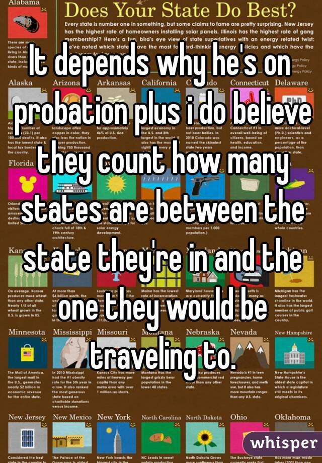 It depends why he's on probation plus i do believe they count how many states are between the state they're in and the one they would be traveling to.