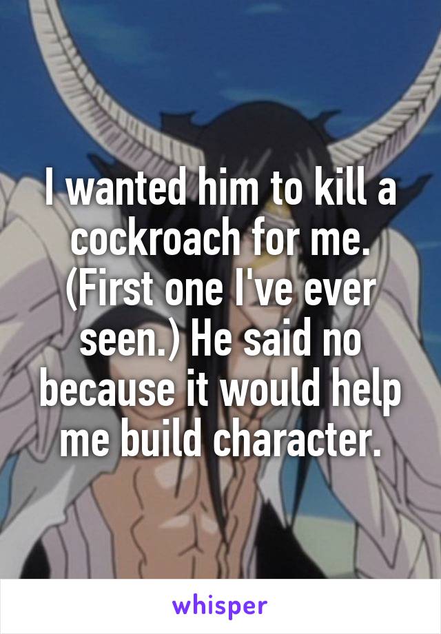 I wanted him to kill a cockroach for me. (First one I've ever seen.) He said no because it would help me build character.