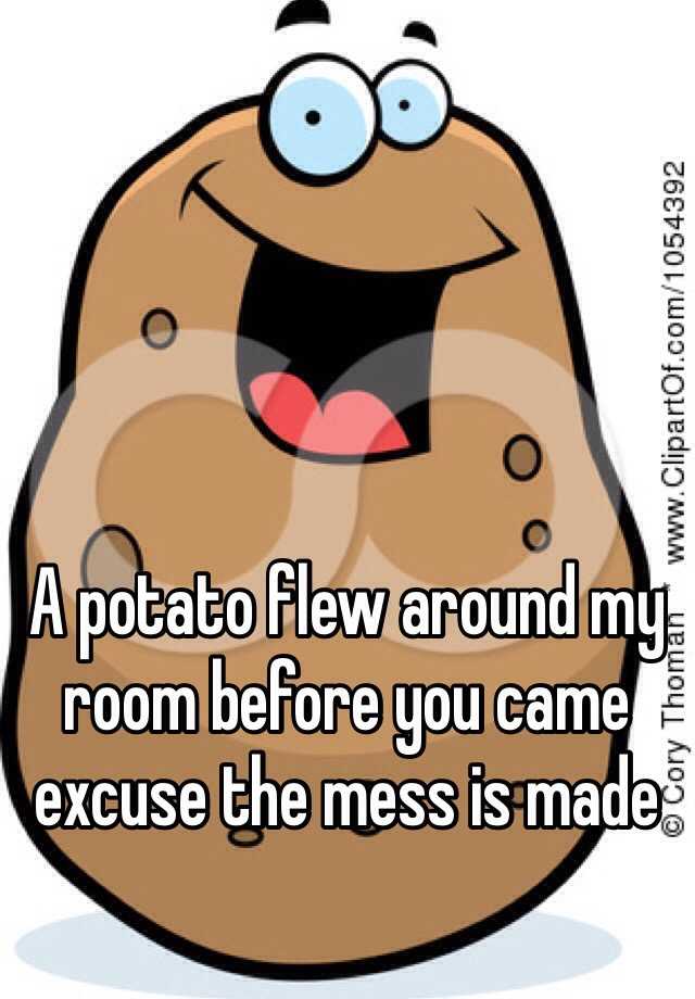 A potato flew around my room before you came excuse the mess is made