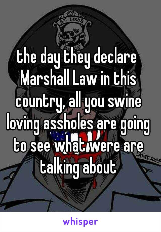 the day they declare Marshall Law in this country, all you swine loving assholes are going to see what were are talking about