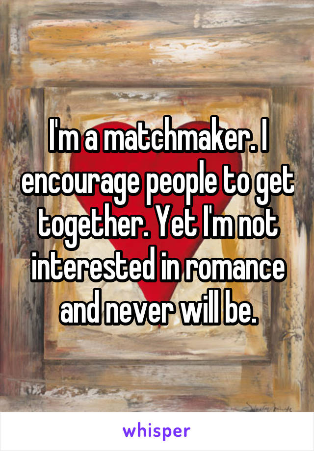 I'm a matchmaker. I encourage people to get together. Yet I'm not interested in romance and never will be.