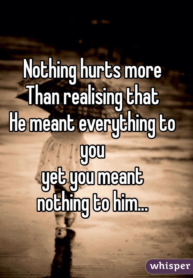 Nothing hurts more 
Than realising that
He meant everything to you
yet you meant 
nothing to him...