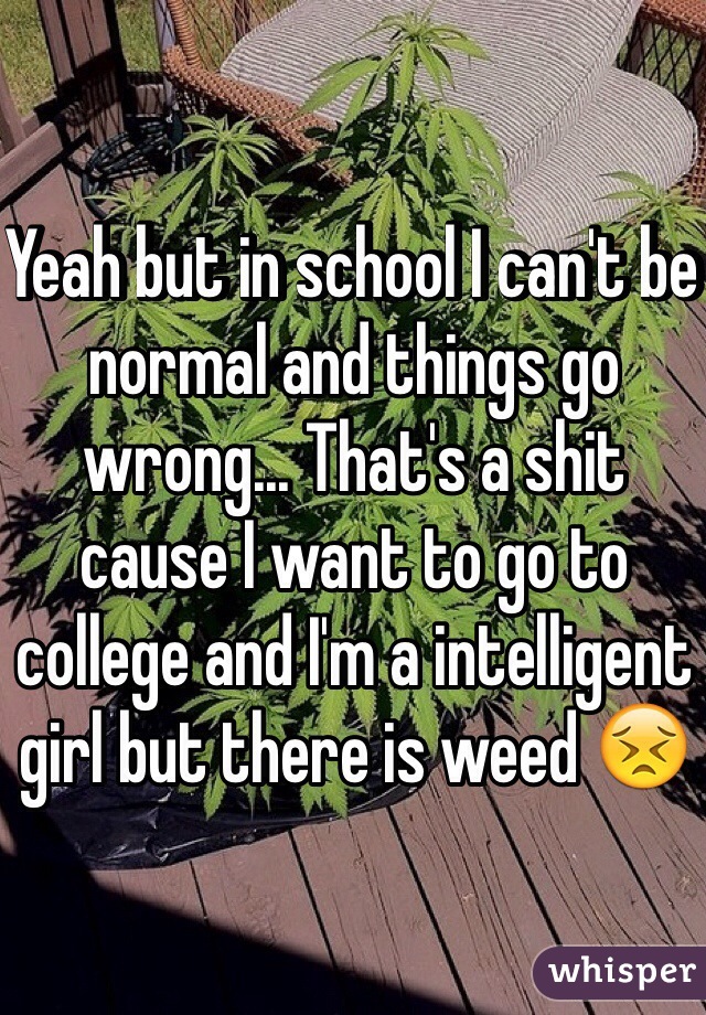Yeah but in school I can't be normal and things go wrong... That's a shit cause I want to go to college and I'm a intelligent girl but there is weed 😣