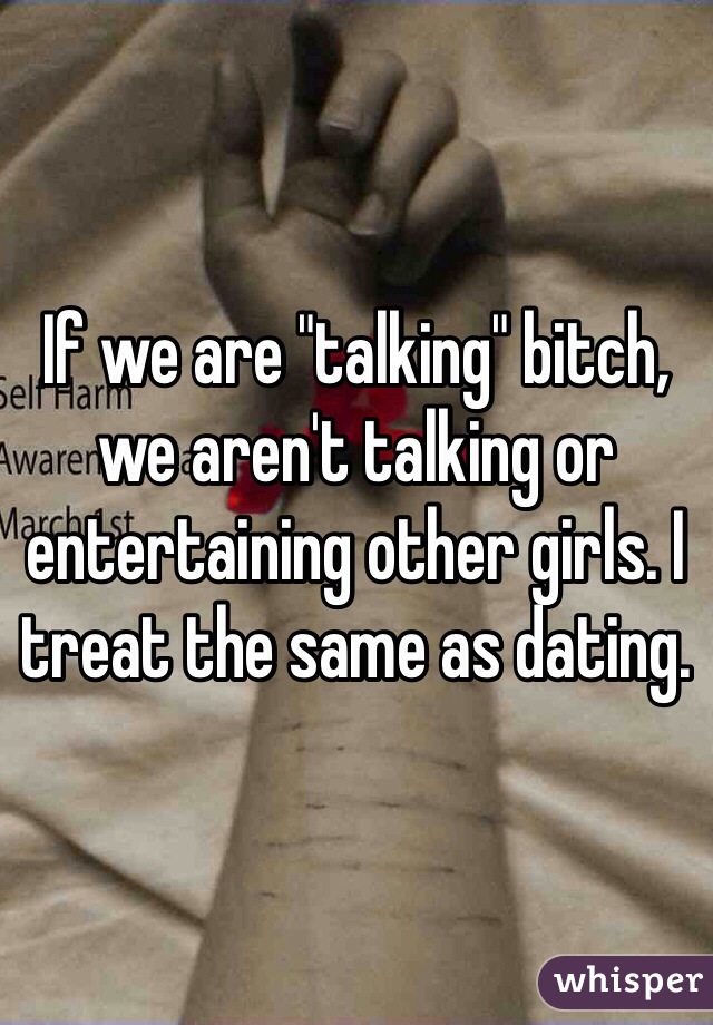 If we are "talking" bitch, we aren't talking or entertaining other girls. I treat the same as dating. 