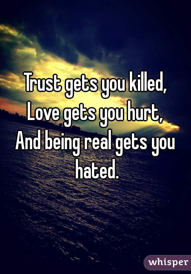 Trust gets you killed,
Love gets you hurt,
And being real gets you hated.