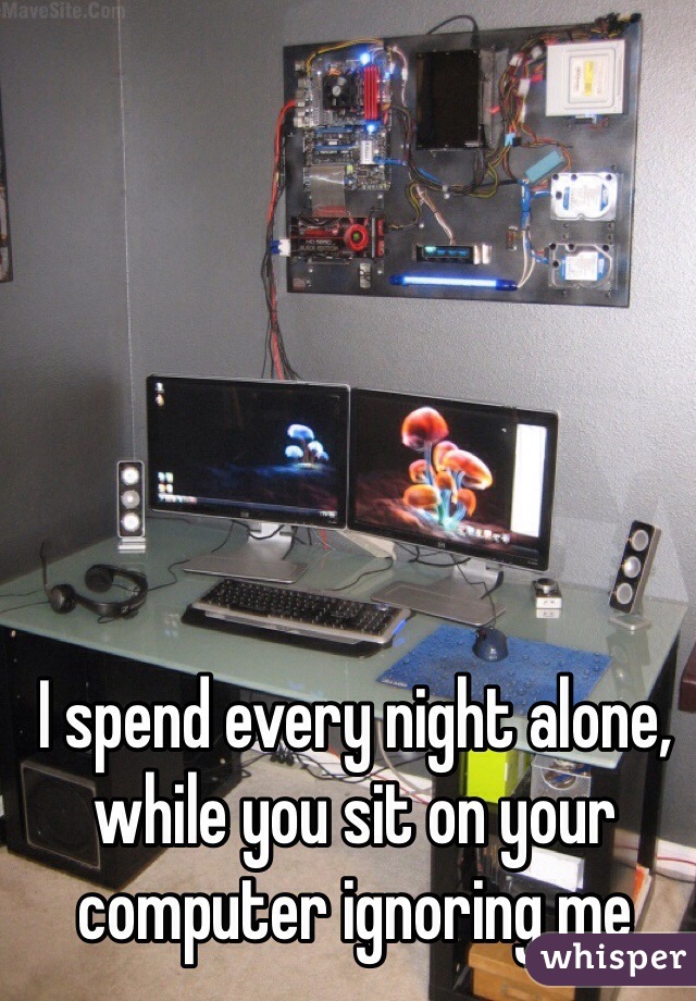 I spend every night alone, while you sit on your computer ignoring me 