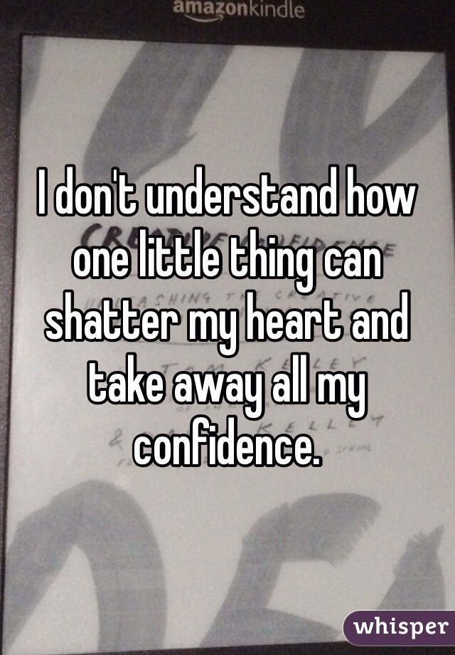 I don't understand how one little thing can shatter my heart and take away all my confidence. 