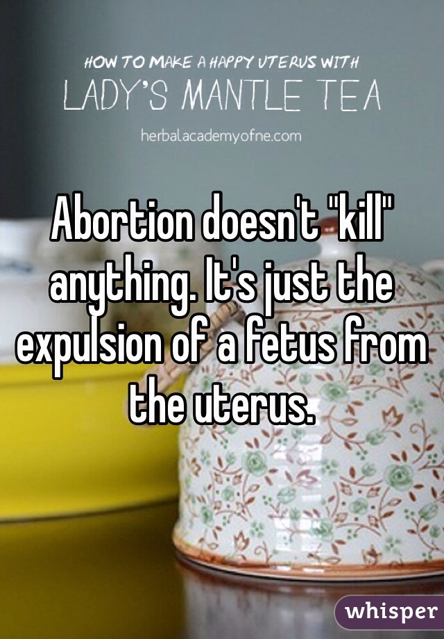 Abortion doesn't "kill" anything. It's just the expulsion of a fetus from the uterus.