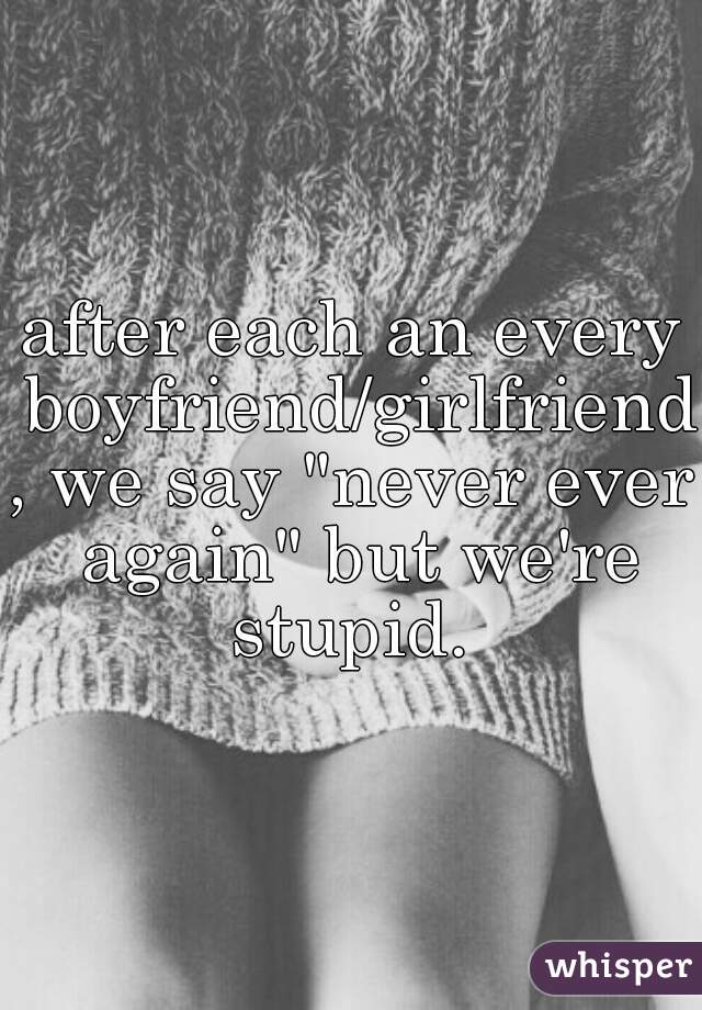 after each an every boyfriend/girlfriend, we say "never ever again" but we're stupid. 